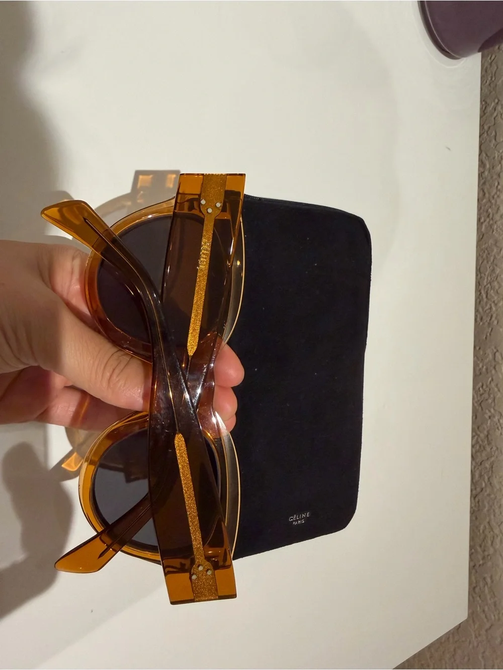 Celine Amber Round Acetate Sunglasses with Black Lenses